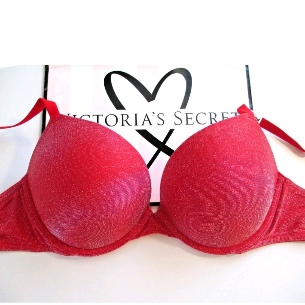 VICTORIA'S SECRET PINK Super Push-Up Bra NWT Red VS Shine ALL SIZES